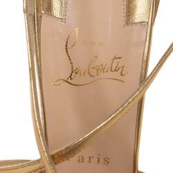 Pre Owned Christian Louboutin Gold Leather Ankle Strap Sandals Size 39