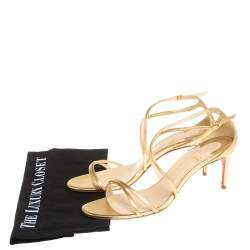 Pre Owned Christian Louboutin Gold Leather Ankle Strap Sandals Size 39