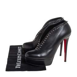 Pre Owned Christian Louboutin Black Leather Spiked Miss Fast Plato Booties Size 38.5