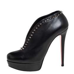 Pre Owned Christian Louboutin Black Leather Spiked Miss Fast Plato Booties Size 38.5