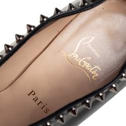 Pre Owned Christian Louboutin Black Leather Spiked Miss Fast Plato Booties Size 38.5
