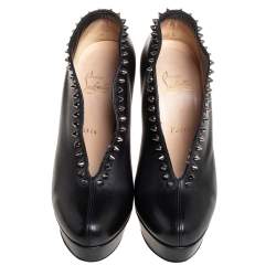 Pre Owned Christian Louboutin Black Leather Spiked Miss Fast Plato Booties Size 38.5