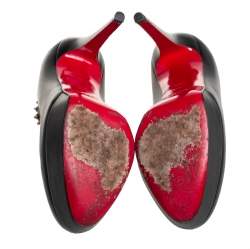 Pre Owned Christian Louboutin Black Leather Spiked Miss Fast Plato Booties Size 38.5