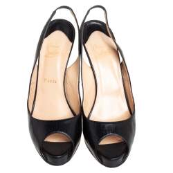Pre Owned Christian Louboutin Black Leather Slingback Sandals Size 40.5