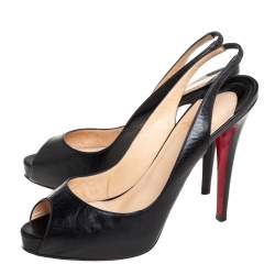 Pre Owned Christian Louboutin Black Leather Slingback Sandals Size 40.5