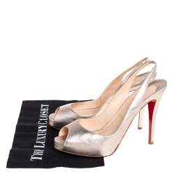 Pre Owned Christian Louboutin Metallic Gold Leather  Private Number Peep Toe Sandals Size 38.5