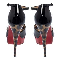 Christian Louboutin Black Patent Jilopa T Strap Platform Sandals Size 37.5