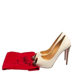 Pre Owned Christian Louboutin White Leather New Prive Spike Heel Peep Toe Platform Pumps Size 39