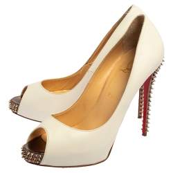 Pre Owned Christian Louboutin White Leather New Prive Spike Heel Peep Toe Platform Pumps Size 39