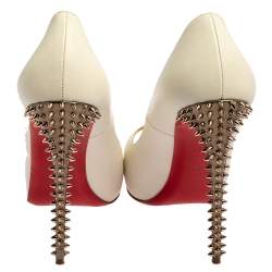 Pre Owned Christian Louboutin White Leather New Prive Spike Heel Peep Toe Platform Pumps Size 39