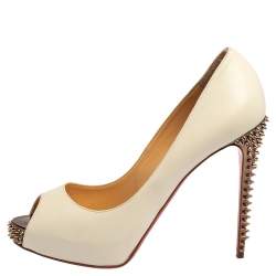 Pre Owned Christian Louboutin White Leather New Prive Spike Heel Peep Toe Platform Pumps Size 39