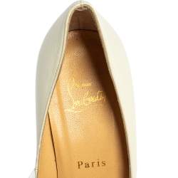 Pre Owned Christian Louboutin White Leather New Prive Spike Heel Peep Toe Platform Pumps Size 39