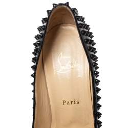 Pre Owned Christian Louboutin Black Patent Leather Lady Peep Toe Spike Platform Pumps Size 40