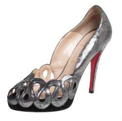Christian Louboutin Metallic Cut Out Leather Peep Toe Pumps Size 37.5