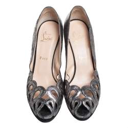 Christian Louboutin Metallic Cut Out Leather Peep Toe Pumps Size 37.5