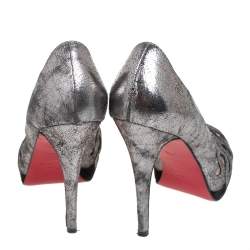 Christian Louboutin Metallic Cut Out Leather Peep Toe Pumps Size 37.5