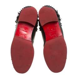 Pre Owned Christian Louboutin Black Leather Spike Cap Toe Egoutina Knee Boots Size 39