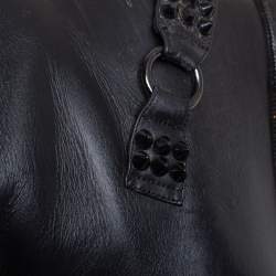 Pre Owned Christian Louboutin Black Leather Spike Cap Toe Egoutina Knee Boots Size 39