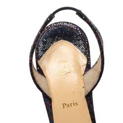 Pre Owned Christian Louboutin Black Glitter Bow Sling Back Sandals Size 38