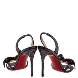 Pre Owned Christian Louboutin Black Glitter Bow Sling Back Sandals Size 38