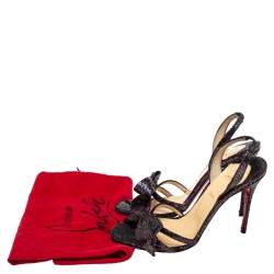 Pre Owned Christian Louboutin Black Glitter Bow Sling Back Sandals Size 38