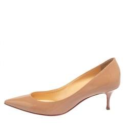 Pre Owned Christian Louboutin Beige Patent Leather Pigalle Follies Pointed Toe Pumps Size 39