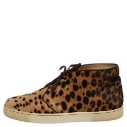 Pre Owned Christian Louboutin Brown Leopard Print  Calf Hair Lace Up Sneakers Size 43