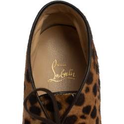 Pre Owned Christian Louboutin Brown Leopard Print  Calf Hair Lace Up Sneakers Size 43