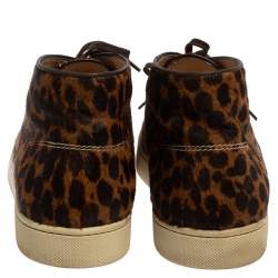 Pre Owned Christian Louboutin Brown Leopard Print  Calf Hair Lace Up Sneakers Size 43
