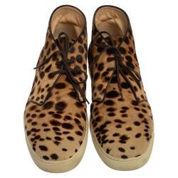 Pre Owned Christian Louboutin Brown Leopard Print  Calf Hair Lace Up Sneakers Size 43