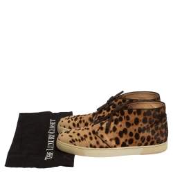 Pre Owned Christian Louboutin Brown Leopard Print  Calf Hair Lace Up Sneakers Size 43