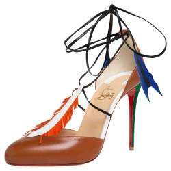 Pre Owned Christian Louboutin Brown Leather And Suede Ankle Wrap Pumps Size 38