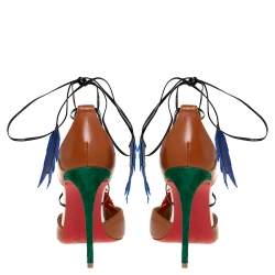 Pre Owned Christian Louboutin Brown Leather And Suede Ankle Wrap Pumps Size 38