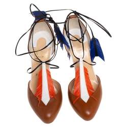 Pre Owned Christian Louboutin Brown Leather And Suede Ankle Wrap Pumps Size 38