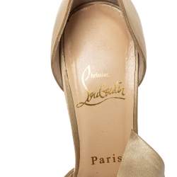 Pre Owned Christian Louboutin Beige Satin Bow T Dorcet Peep Toe Pumps Size 36.5