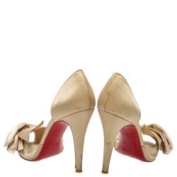Pre Owned Christian Louboutin Beige Satin Bow T Dorcet Peep Toe Pumps Size 36.5