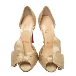 Pre Owned Christian Louboutin Beige Satin Bow T Dorcet Peep Toe Pumps Size 36.5