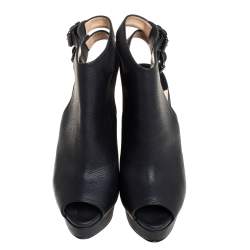 Pre Owned Christian Louboutin Black Leather Strapagada Morphee Booties Size 37.5