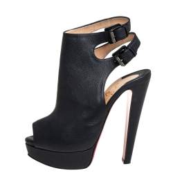 Pre Owned Christian Louboutin Black Leather Strapagada Morphee Booties Size 37.5