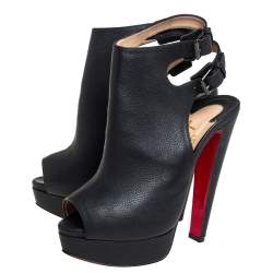 Pre Owned Christian Louboutin Black Leather Strapagada Morphee Booties Size 37.5