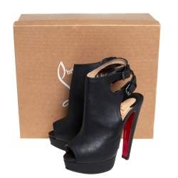 Pre Owned Christian Louboutin Black Leather Strapagada Morphee Booties Size 37.5