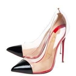 Pre Owned Christian Louboutin Black/White Leather And PVC Debout Pumps Size 40.5