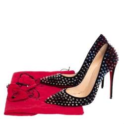 Pre Owned Christian Louboutin Black Suede Pigalle Follies Spikes Pumps Size 39