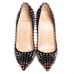 Pre Owned Christian Louboutin Black Suede Pigalle Follies Spikes Pumps Size 39