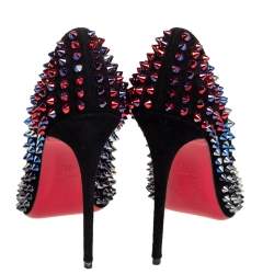 Pre Owned Christian Louboutin Black Suede Pigalle Follies Spikes Pumps Size 39