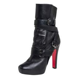 Christian Louboutin Black Leather Guerriere Platform Ankle Boots Size 37.5