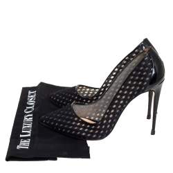 Pre Owned Christian Louboutin Black Fabric And Patent Leather Pointed Toe Pumps Size 38.5