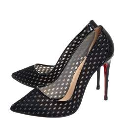 Pre Owned Christian Louboutin Black Fabric And Patent Leather Pointed Toe Pumps Size 38.5