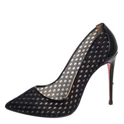 Pre Owned Christian Louboutin Black Fabric And Patent Leather Pointed Toe Pumps Size 38.5