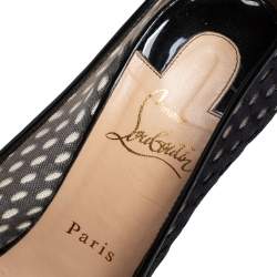 Pre Owned Christian Louboutin Black Fabric And Patent Leather Pointed Toe Pumps Size 38.5